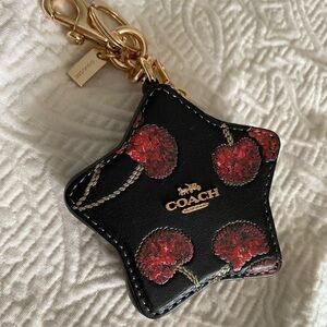NWOT Coach Star Bag Charm Leather Cherry Gold Black Red Clip On Wallet